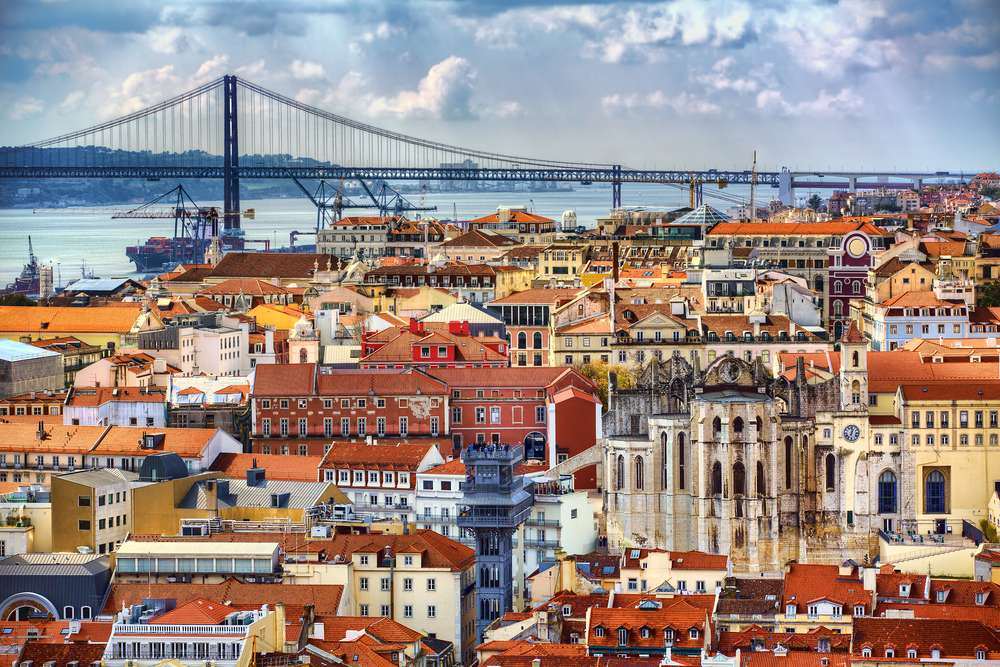 Barrio Alto and 25th of April bridge in Lisbon